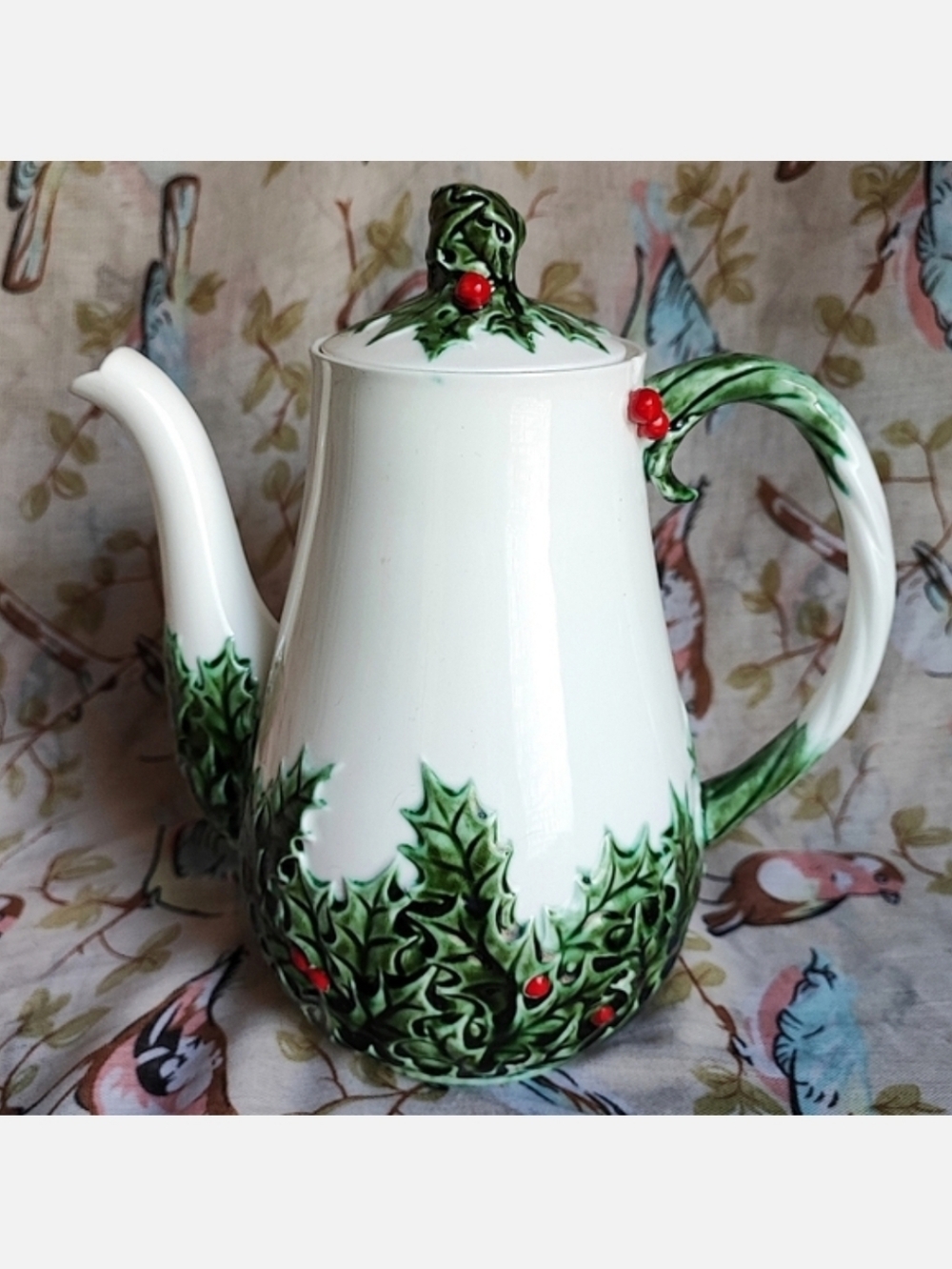 Teapot Christmas Rose By Lefton Vintage Coffee Pot Server Carafe Holiday FLAWS - Picture 1 of 14